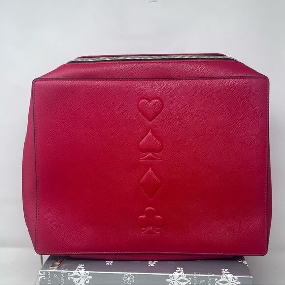 Estee Lauder Cosmetic Train Case Red Faux Leather Card Suits Detail Bag Charm - Picture 10 of 13